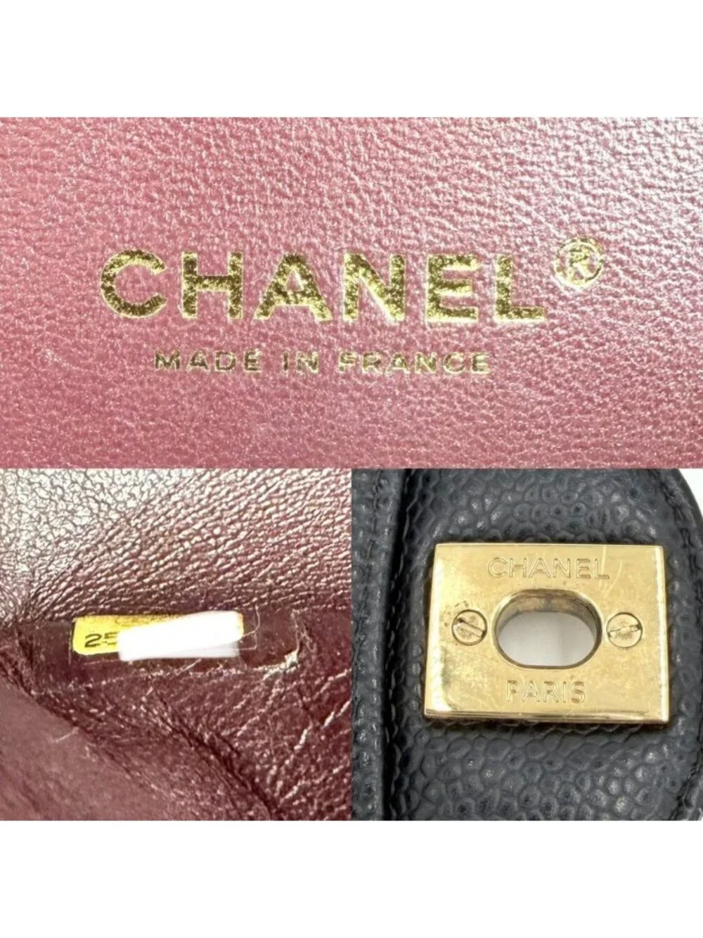 Chanel Shoulder Bag Quilted 25 Double Chain Bull Flap Caviar Leather Black Gold